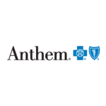 A black background with the word anthem and an image of a blue cross.